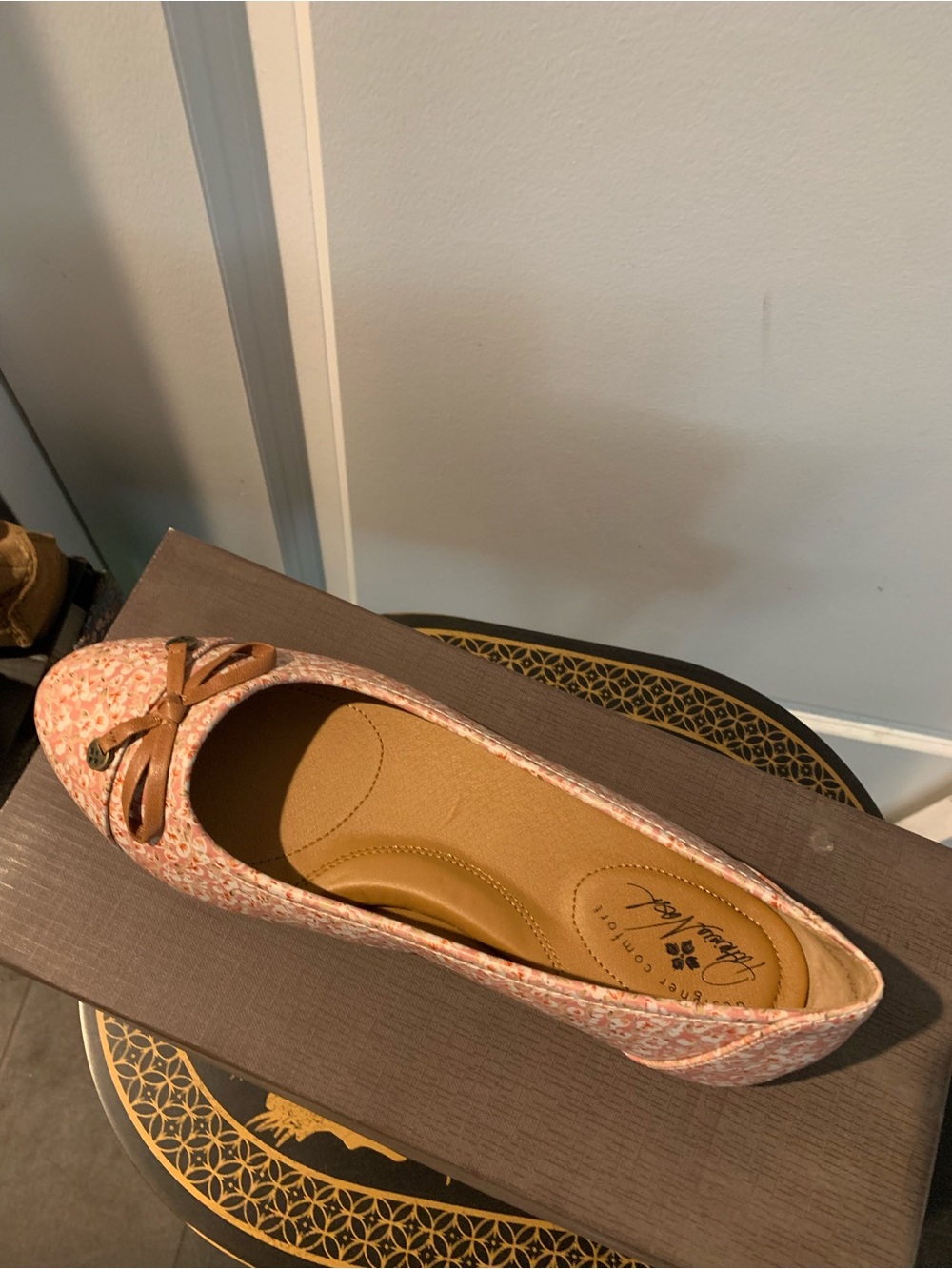 Patricia Nash Pink leather  Ballet Flat with Tan Bow